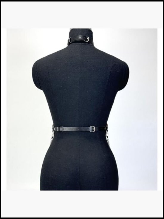 Adjustable PU Leather Waist Chain Belt Chest Harness Goth Rave Body Accessory